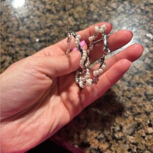 Elegant Silver and White Pearl Hoop Earrings